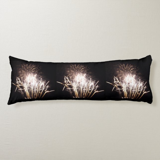 White and Gold Fireworks I Patriotic Celebration Body Cushion (Front)