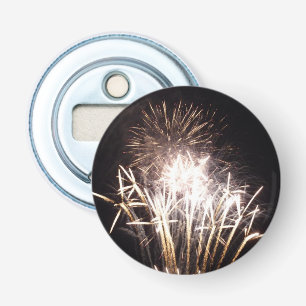 White and Gold Fireworks I Patriotic Celebration Bottle Opener