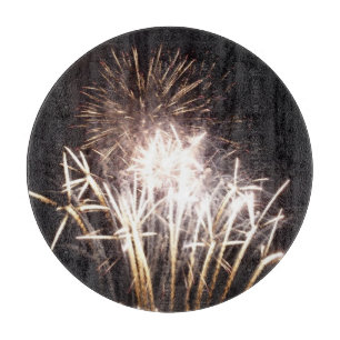 White and Gold Fireworks I Patriotic Celebration Cutting Board