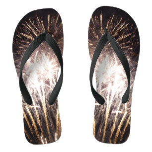 White and Gold Fireworks I Patriotic Celebration Flip Flops