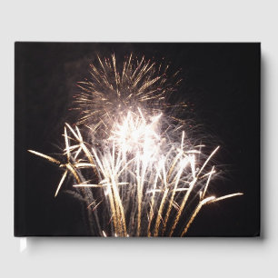 White and Gold Fireworks I Patriotic Celebration Guest Book