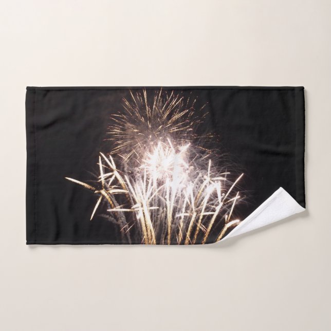 White and Gold Fireworks I Patriotic Celebration Hand Towel (Hand Towel)
