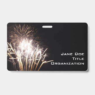 White and Gold Fireworks I Patriotic Celebration ID Badge
