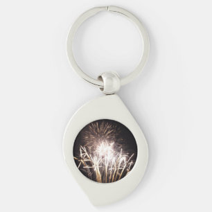 White and Gold Fireworks I Patriotic Celebration Key Ring