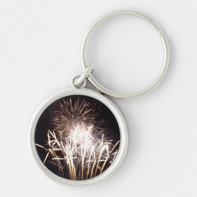 White and Gold Fireworks I Patriotic Celebration Key Ring (Front)