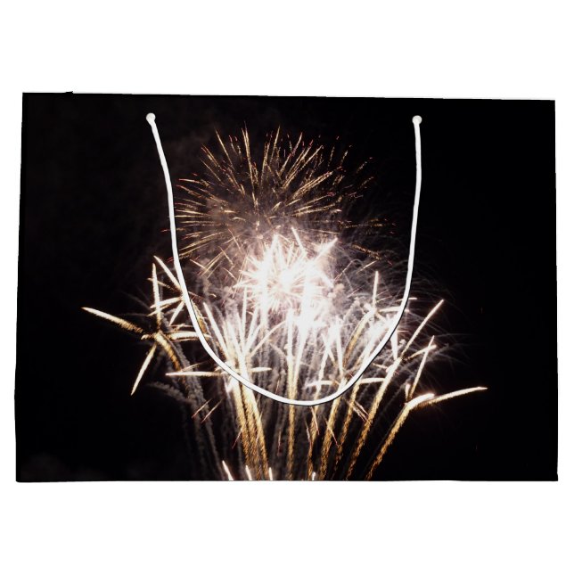 White and Gold Fireworks I Patriotic Celebration Large Gift Bag (Back)