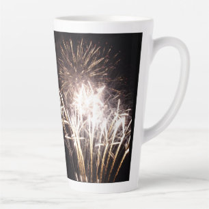 White and Gold Fireworks I Patriotic Celebration Latte Mug