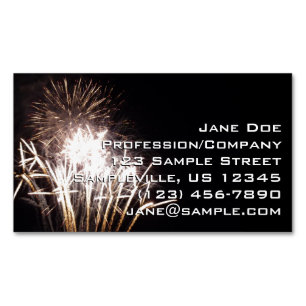 White and Gold Fireworks I Patriotic Celebration Magnetic Business Card