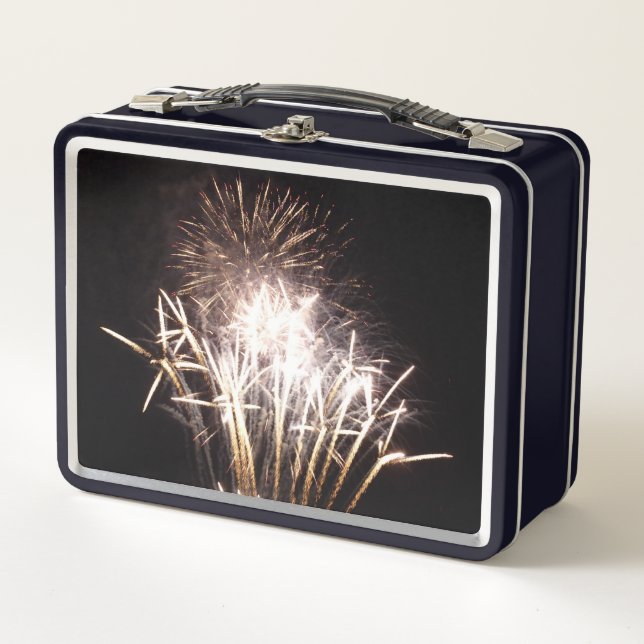White and Gold Fireworks I Patriotic Celebration Metal Lunch Box (Front)