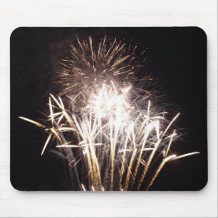 White and Gold Fireworks I Patriotic Celebration Mouse Mat
