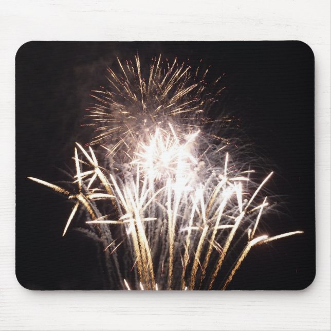 White and Gold Fireworks I Patriotic Celebration Mouse Mat (Front)