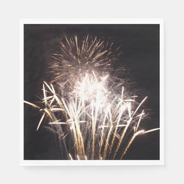White and Gold Fireworks I Patriotic Celebration Napkin (Front)