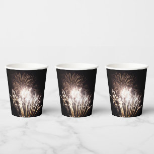 White and Gold Fireworks I Patriotic Celebration Paper Cups