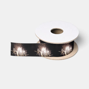 White and Gold Fireworks I Patriotic Celebration Satin Ribbon