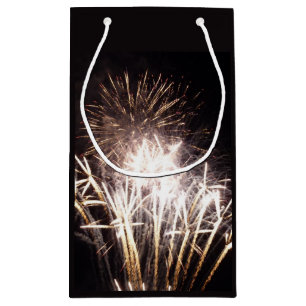White and Gold Fireworks I Patriotic Celebration Small Gift Bag