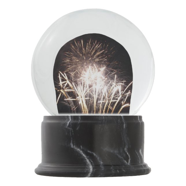 White and Gold Fireworks I Patriotic Celebration Snow Globe (Front)