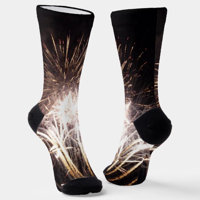 White and Gold Fireworks I Patriotic Celebration Socks (Angled)
