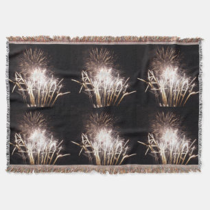 White and Gold Fireworks I Patriotic Celebration Throw Blanket