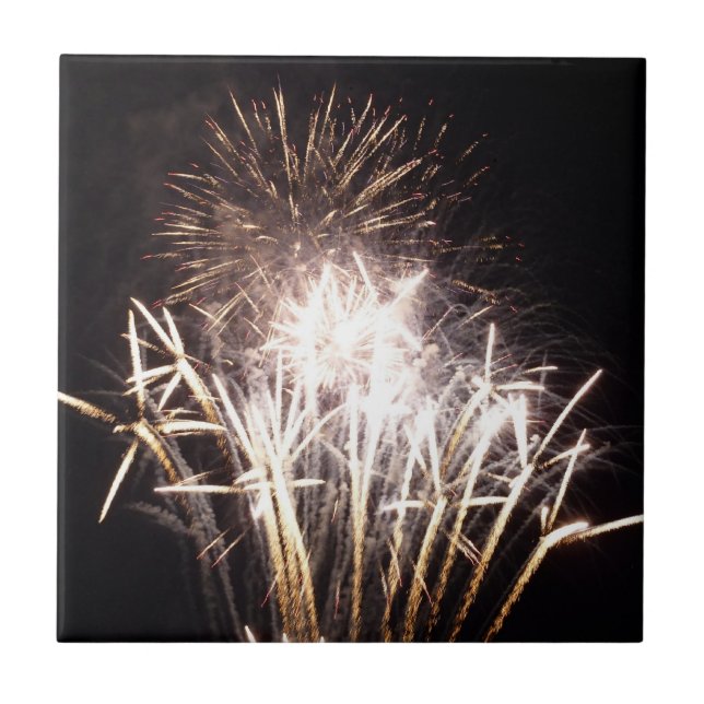 White and Gold Fireworks I Patriotic Celebration Tile (Front)