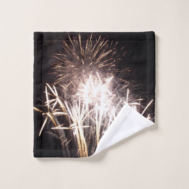 White and Gold Fireworks I Patriotic Celebration Wash Cloth (Wash Cloth)