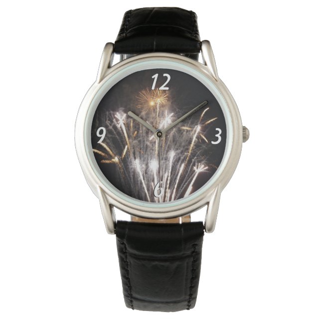 White and Gold Fireworks I Patriotic Celebration Watch (Front)