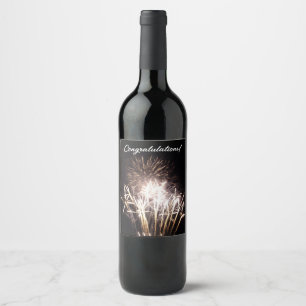 White and Gold Fireworks I Patriotic Celebration Wine Label