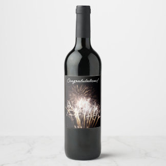 White and Gold Fireworks I Patriotic Celebration Wine Label