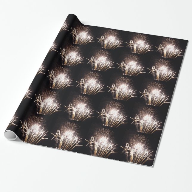 White and Gold Fireworks I Patriotic Celebration Wrapping Paper (Unrolled)