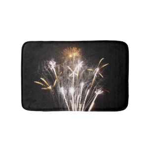 White and Gold Fireworks II Patriotic Celebration Bath Mat