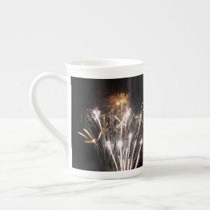 White and Gold Fireworks II Patriotic Celebration Bone China Mug
