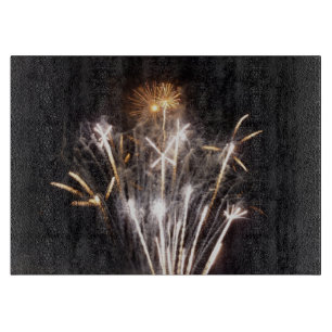 White and Gold Fireworks II Patriotic Celebration Cutting Board