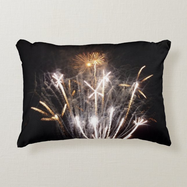 White and Gold Fireworks II Patriotic Celebration Decorative Cushion (Front)