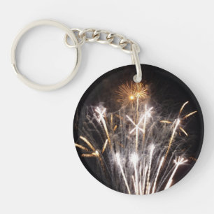 White and Gold Fireworks II Patriotic Celebration Key Ring