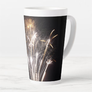 White and Gold Fireworks II Patriotic Celebration Latte Mug