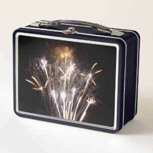 White and Gold Fireworks II Patriotic Celebration Metal Lunch Box