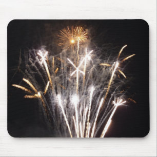 White and Gold Fireworks II Patriotic Celebration Mouse Mat