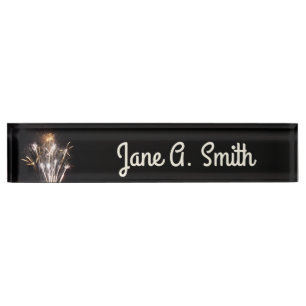 White and Gold Fireworks II Patriotic Celebration Nameplate