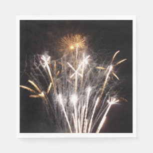 White and Gold Fireworks II Patriotic Celebration Napkin