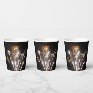 White and Gold Fireworks II Patriotic Celebration Paper Cups