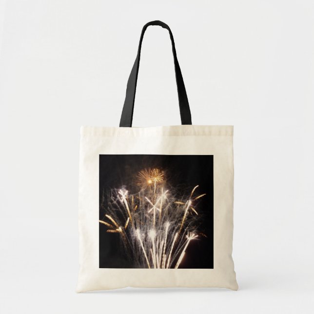 White and Gold Fireworks II Patriotic Celebration Tote Bag (Front)