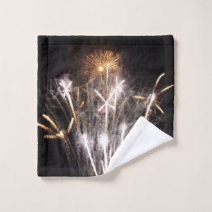 White and Gold Fireworks II Patriotic Celebration Wash Cloth