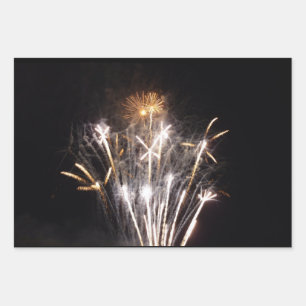 White and Gold Fireworks II Patriotic Celebration Wrapping Paper Sheet