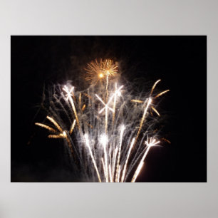 White and Gold Fireworks II Poster