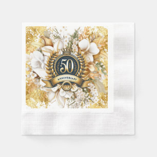 White and Gold Floral 50th Anniversary  Napkin