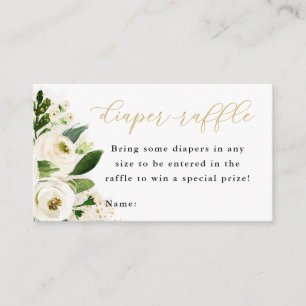 White and Gold Floral Baby Diaper Raffle Ticket Enclosure Card