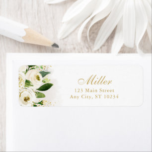White and Gold Floral Bloom Return Address