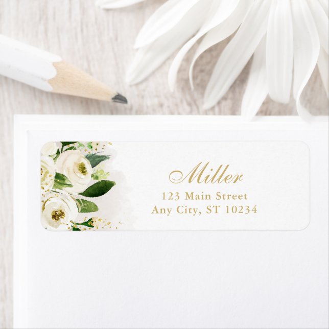 White and Gold Floral Bloom Return Address (Insitu)