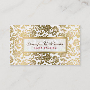 White And Gold Floral Damasks Business Card