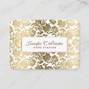 White And Gold Floral Damasks Business Card