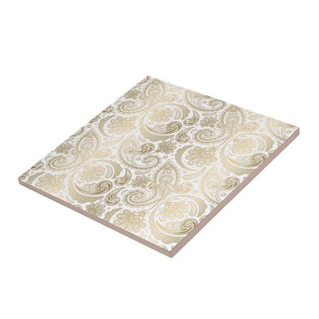 White And Gold Floral Lace Paisley 2 Tile (Side)